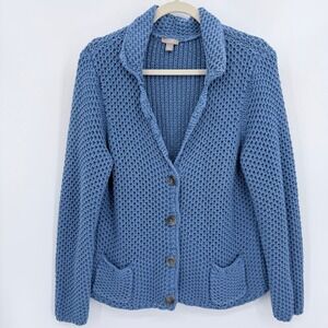 J Jill Petite Blue Knit Button Front Cardigan Sweater Jacket Womens L